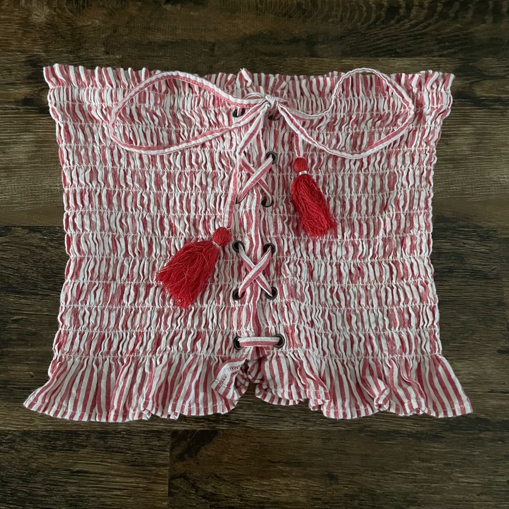 American Eagle Outfitters Red and White Striped Top